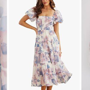 Pastel pink purple floral flowy dress (maternity friendly)
